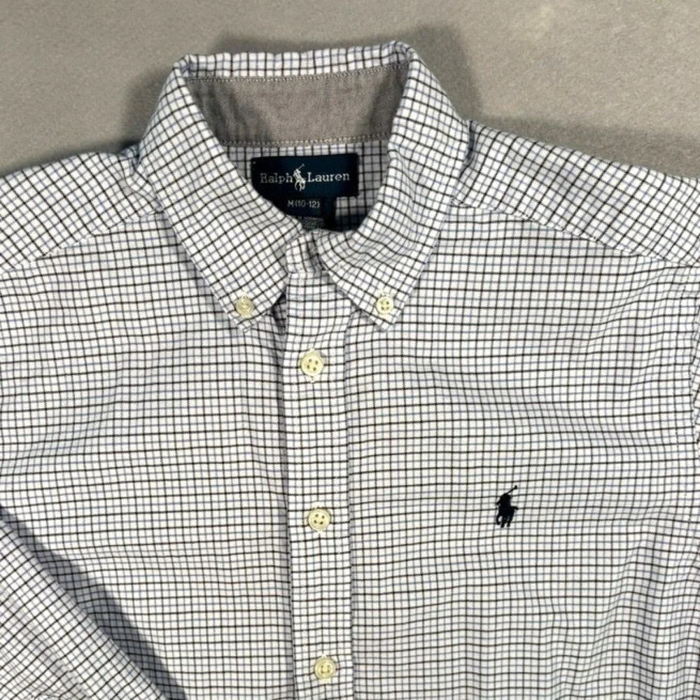 Ralph Lauren Boys Blue White Tattersall Check Button‎ Down Shirt Size M 10-12